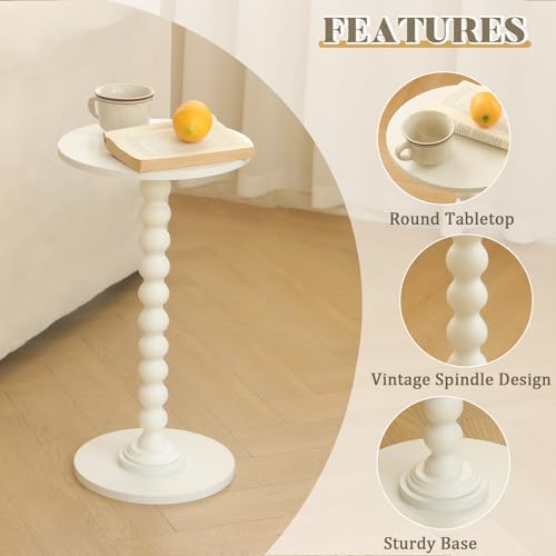Round Side Table, Small Drink Table for Small Spaces, Modern Accent End Table Nightstand with Solid Wood Leg for, alternate