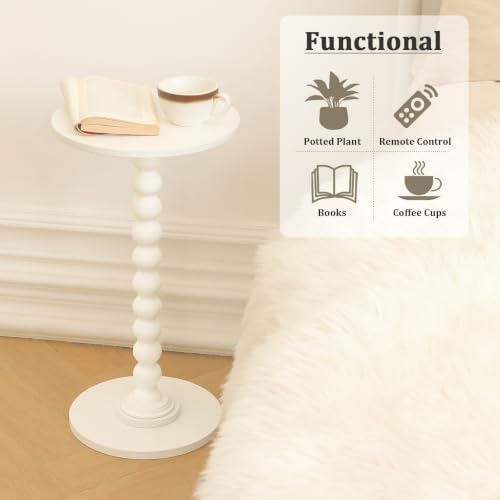 Round Side Table, Small Drink Table for Small Spaces, Modern Accent End Table Nightstand with Solid Wood Leg for, alternate