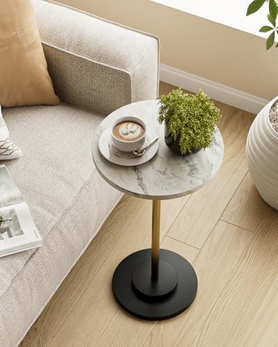 Round Side Table, Small Drink Table for Small Spaces, White Marble