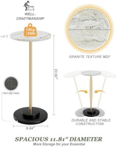Round Side Table, Small Drink Table for Small Spaces, White Marble, alternate view 2