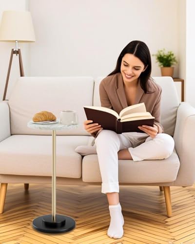 Round Side Table, Small Drink Table for Small Spaces, White Marble, alternate view 3