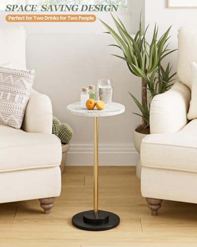 Round Side Table, Small Drink Table for Small Spaces, White Marble, alternate view 4