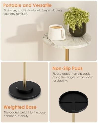 Round Side Table, Small Drink Table for Small Spaces, White Marble, alternate view 5