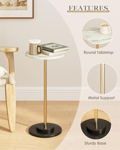Round Side Table, Small Drink Table for Small Spaces, White Marble, alternate view 6