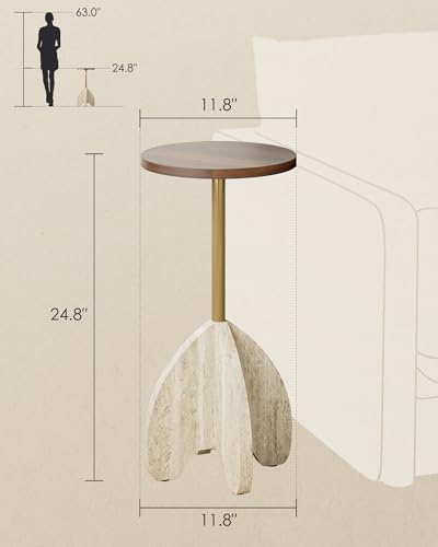 Round Side Table, Small Pedestal Drink Table with Faux Walnut, alternate view 2