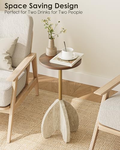 Round Side Table, Small Pedestal Drink Table with Faux Walnut, alternate view 4