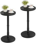 Round Side Tables Set of 2 with Solid Wood Pillar, Drink Tables