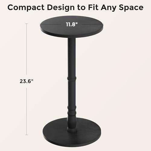 Round Side Tables Set of 2 with Solid Wood Pillar, Drink Tables, alternate view 3