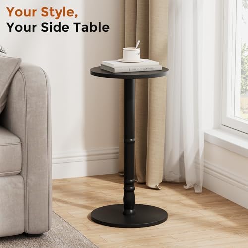 Round Side Tables Set of 2 with Solid Wood Pillar, Drink Tables, alternate view 4