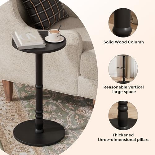 Round Side Tables Set of 2 with Solid Wood Pillar, Drink Tables, alternate view 6