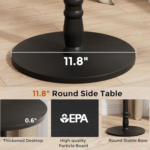 Round Side Tables Set of 2 with Solid Wood Pillar, Drink Tables, alternate view 7