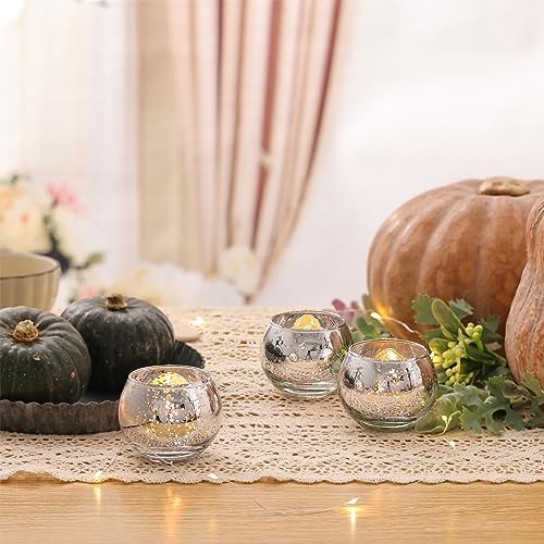 Round Silver Votive Candle Holders, Mercury Glass Votives Set of 12 in Silver, alternate view 2
