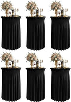 Round Spandex Cocktail Table Covers with Skirts, 24x43 Inch, Black, 6 Pack in 24x43 Inch in Black