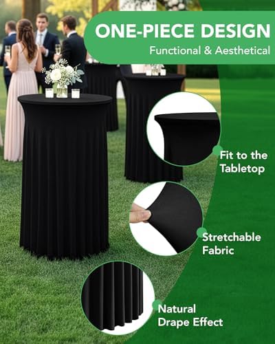 Round Spandex Cocktail Table Covers with Skirts, 24x43 Inch, Black, 6 Pack in 24x43 Inch in Black, alternate view 4