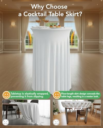 Round Spandex Cocktail Table Covers with Skirts, 24x43 Inch, Black, 6 Pack in 24x43 Inch in Black, alternate view 5