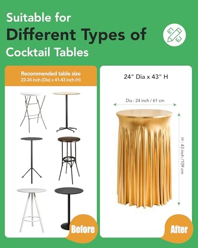 Round Spandex Cocktail Table Covers with Skirts, 24x43 Inch, Gold, 6 Pack in 24x43 Inch in Gold, alternate view 3