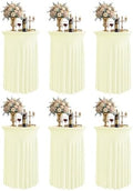 Round Spandex Cocktail Table Covers with Skirts, 24x43 Inch, Ivory, 6 Pack in 24x43 Inch in Ivory