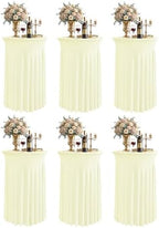 Round Spandex Cocktail Table Covers with Skirts, 24x43 Inch, Ivory, 6 Pack in 24x43 Inch in Ivory
