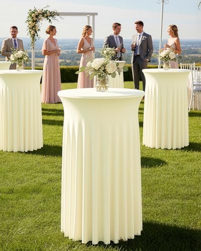 Round Spandex Cocktail Table Covers with Skirts, 24x43 Inch, Ivory, 6 Pack in 24x43 Inch in Ivory, alternate view 2