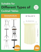 Round Spandex Cocktail Table Covers with Skirts, 24x43 Inch, Ivory, 6 Pack in 24x43 Inch in Ivory, alternate view 3