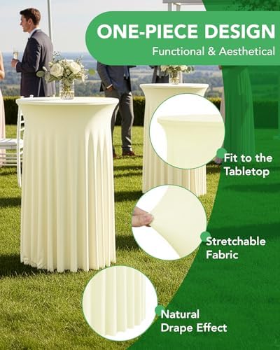 Round Spandex Cocktail Table Covers with Skirts, 24x43 Inch, Ivory, 6 Pack in 24x43 Inch in Ivory, alternate view 4