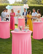 Round Spandex Cocktail Table Covers with Skirts, 24x43 Inch, Pink, 6 Pack in 24x43 Inch in Pink, alternate view 2