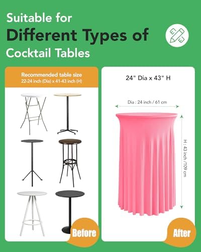 Round Spandex Cocktail Table Covers with Skirts, 24x43 Inch, Pink, 6 Pack in 24x43 Inch in Pink, alternate view 3