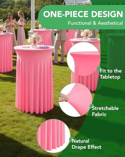 Round Spandex Cocktail Table Covers with Skirts, 24x43 Inch, Pink, 6 Pack in 24x43 Inch in Pink, alternate view 4