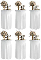 Round Spandex Cocktail Table Covers with Skirts, 24x43 Inch, White, 6 Pack in 24x43 Inch in White