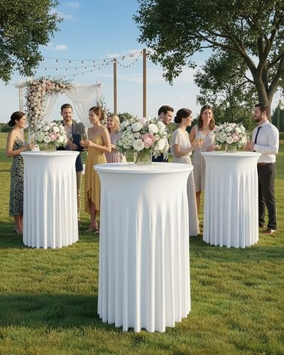 Round Spandex Cocktail Table Covers with Skirts, 24x43 Inch, White, 6 Pack in 24x43 Inch in White, alternate view 2
