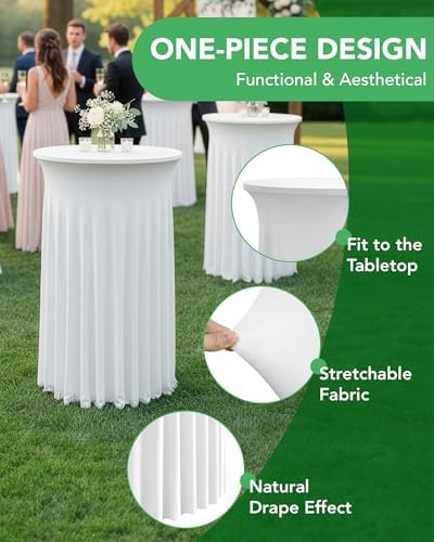 Round Spandex Cocktail Table Covers with Skirts, 24x43 Inch, White, 6 Pack in 24x43 Inch in White, alternate view 4