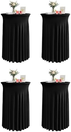 Round Spandex Cocktail Table Covers with Skirts, 32x43 Inch, Black, 4 Pack in 32x43 Inch in Black