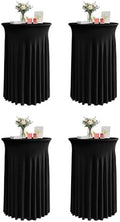 Round Spandex Cocktail Table Covers with Skirts, 32x43 Inch, Black, 4 Pack in 32x43 Inch in Black