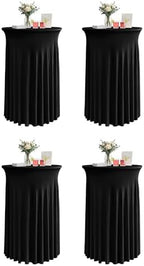 Round Spandex Cocktail Table Covers with Skirts, 32x43 Inch, Black, 4 Pack in 32x43 Inch in Black