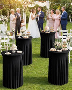 Round Spandex Cocktail Table Covers with Skirts, 32x43 Inch, Black, 4 Pack in 32x43 Inch in Black, alternate view 2