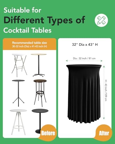 Round Spandex Cocktail Table Covers with Skirts, 32x43 Inch, Black, 4 Pack in 32x43 Inch in Black, alternate view 3