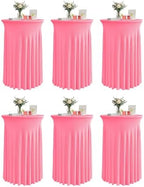 Round Spandex Cocktail Table Covers with Skirts, 32x43 Inch, Pink, 6 Pack in 32x43 Inch in Pink