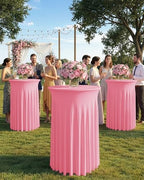 Round Spandex Cocktail Table Covers with Skirts, 32x43 Inch, Pink, 6 Pack in 32x43 Inch in Pink, alternate view 2