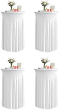 Round Spandex Cocktail Table Covers with Skirts, 32x43 Inch, White, 4 Pack in 32x43 Inch in White