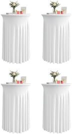 Round Spandex Cocktail Table Covers with Skirts, 32x43 Inch, White, 4 Pack in 32x43 Inch in White