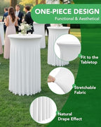 Round Spandex Cocktail Table Covers with Skirts, 32x43 Inch, White, 4 Pack in 32x43 Inch in White, alternate view 4