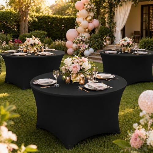 Round Table Covers - 6 Pack 48x30 Inch Table Cloth - Black in 48x30 Inch in Black, alternate view 2