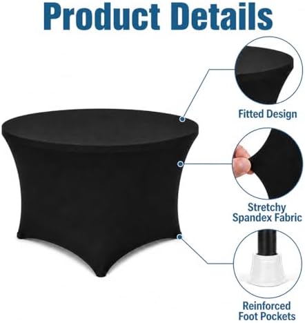 Round Table Covers - 6 Pack 48x30 Inch Table Cloth - Black in 48x30 Inch in Black, alternate view 5