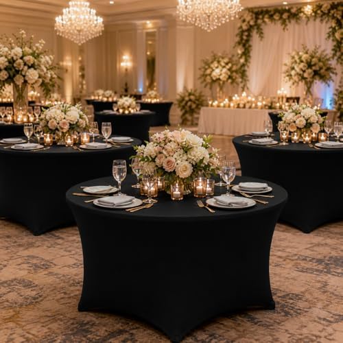 Round Table Covers - 6 Pack 48x30 Inch Table Cloth - Black in 48x30 Inch in Black, alternate view 7