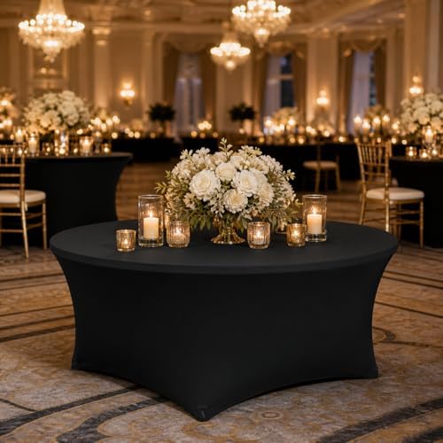 Round Table Covers - 6 Pack 60x30 Inch Table Cloth - Black in 60x30 Inch in Black, alternate view 2