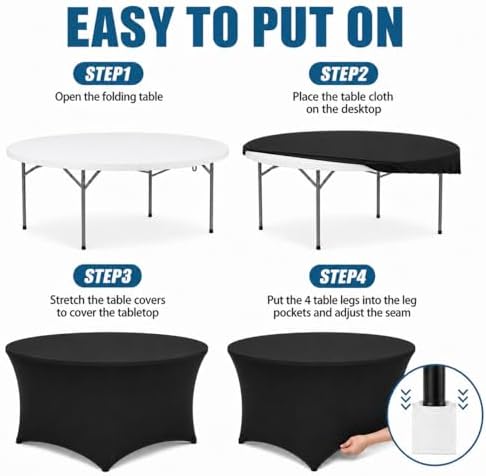 Round Table Covers - 6 Pack 60x30 Inch Table Cloth - Black in 60x30 Inch in Black, alternate view 4