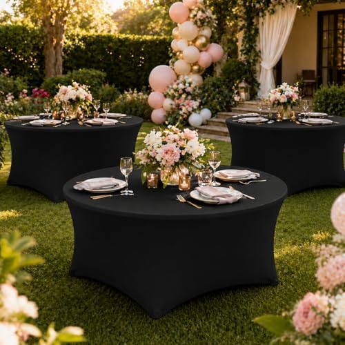 Round Table Covers - 6 Pack 60x30 Inch Table Cloth - Black in 60x30 Inch in Black, alternate view 7