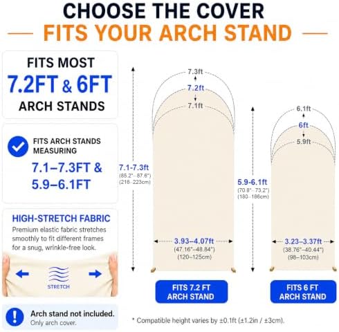 Round Top Arch Backdrop Cover, 6FT+7.2FT (Set of 2), Spandex Arch Stand Cover for Bridal, Birthday, Wedding, alternate view 5