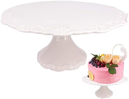 Round White Ceramic Cake Stand 8 Inch, Decorative Cupcake Stand, Dessert Display Plates for Snacks and Cookies