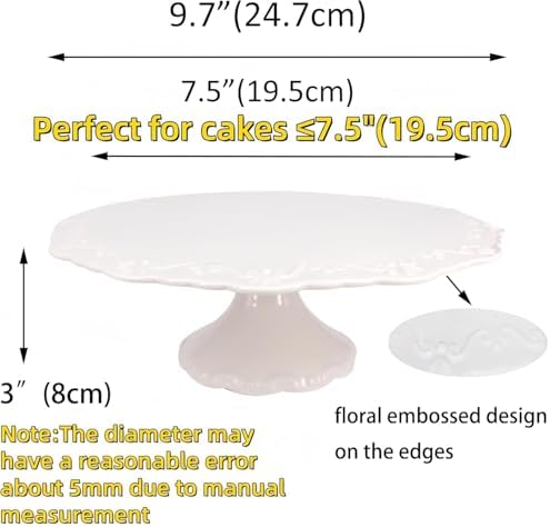 Round White Ceramic Cake Stand 8 Inch, Decorative Cupcake Stand, Dessert Display Plates for Snacks and Cookies, alternate